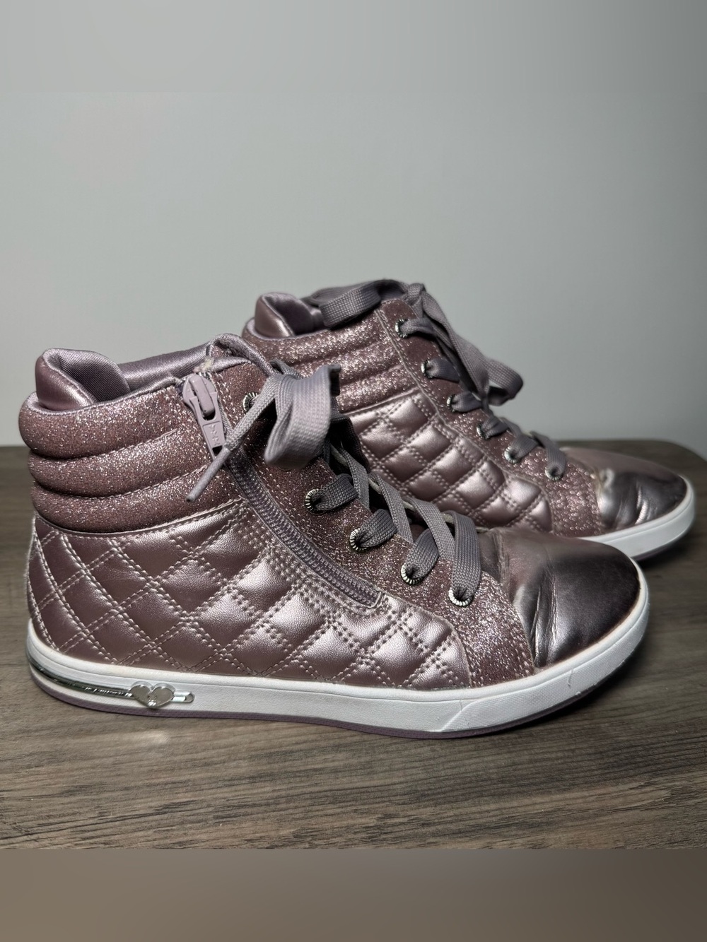 Skechers Kids Quilted High-Top Sneakers in Metallic Rose